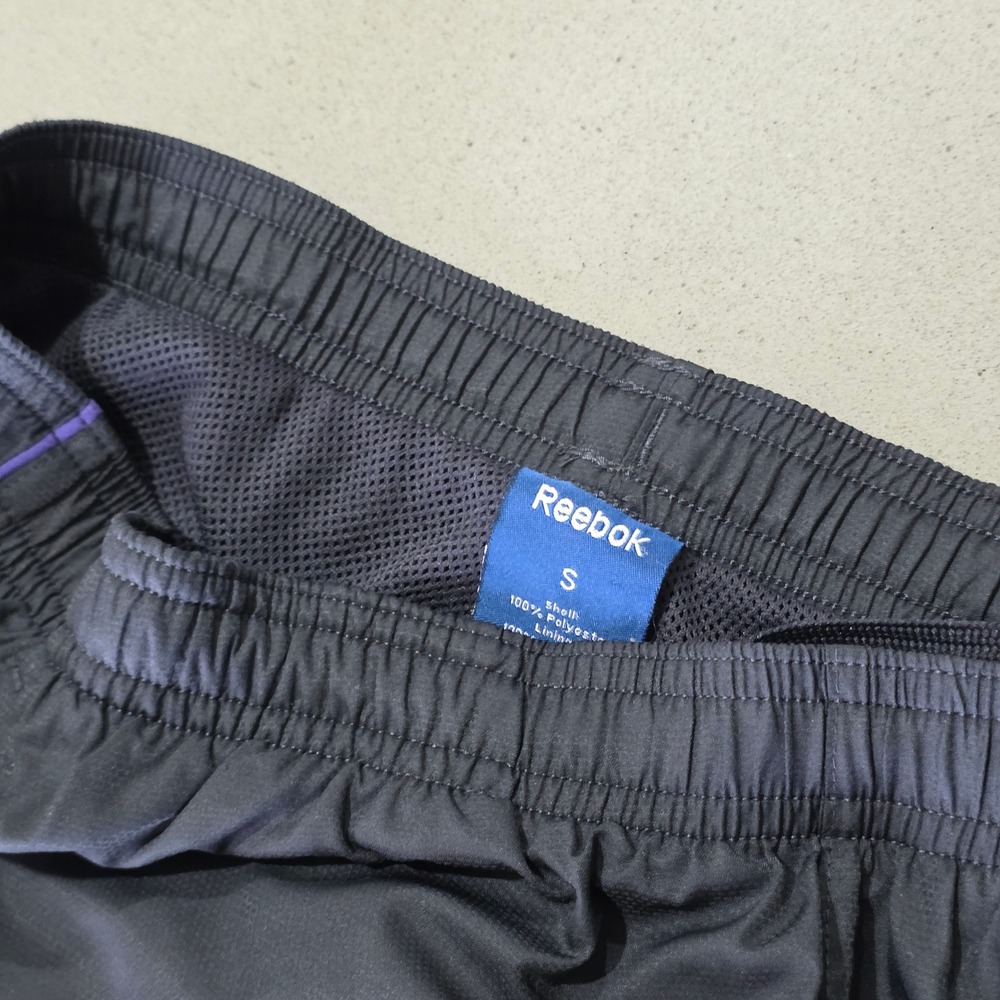 Reebok Mens Small TrackPants Gray Purple Side Stripe Mesh Lined Athletic Joggers - Picture 8 of 9